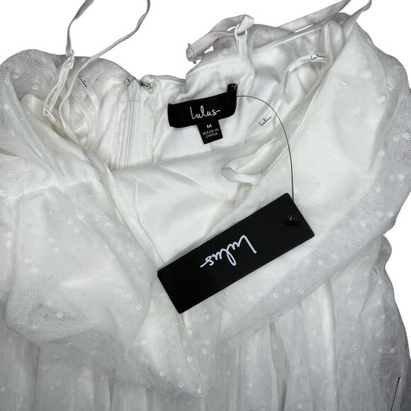 Lulus Darling Sweetheart White Swiss Dot Ruched Midi Dress Size M - Picture 6 of 6